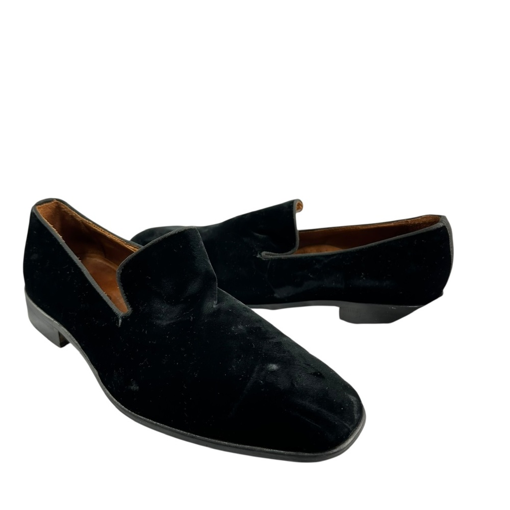 Men Genuine Massimo Matteo Black Velvet Leather Loafers shoes 9 Made In Italy